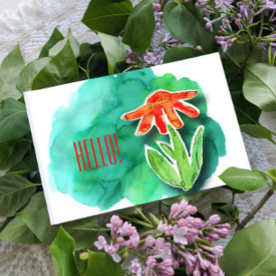 Whimsical Floral Hello Green Watercolor Postkarte
