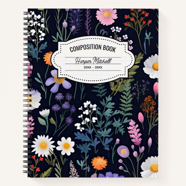 Whimsical Floral-Komposition-Notebook Notizbuch (Vorderseite)
