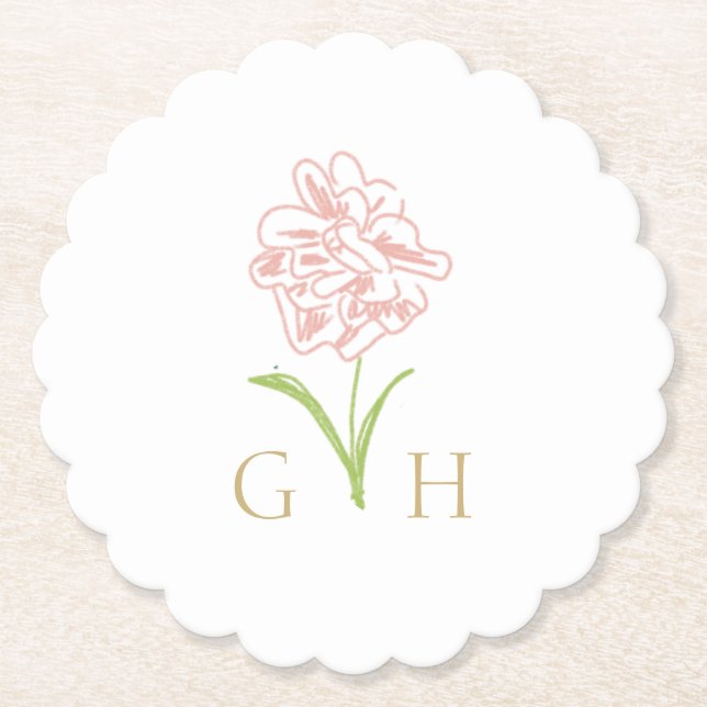 Whimsical Floral Line gezeichnet Rose Hochzeit Untersetzer (Vorderseite)