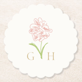 Whimsical Floral Line gezeichnet Rose Hochzeit Untersetzer