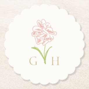 Whimsical Floral Line gezeichnet Rose Hochzeit Untersetzer