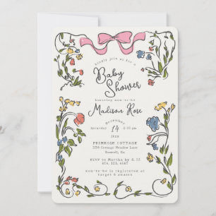 Whimsical Floral Mädchen Doodle Baby Shower Einlad