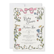 Whimsical Floral Mädchen Doodle Baby Shower Einlad