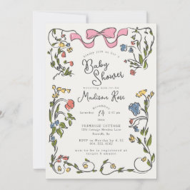 Whimsical Floral Mädchen Doodle Baby Shower Einlad Einladung