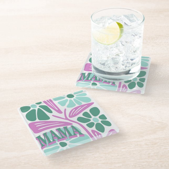 Whimsical Floral Mama  Glasuntersetzer (Schrägansicht)
