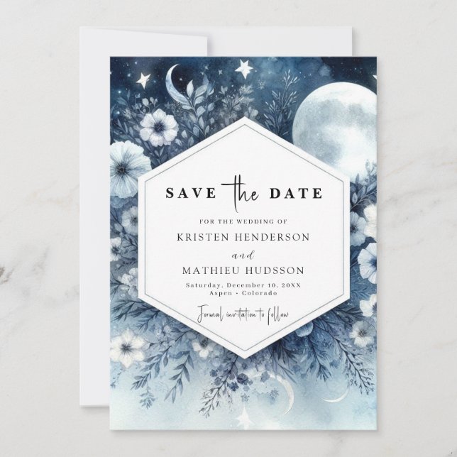 Whimsical Floral Moonlit Wedding Save The Date (Vorderseite)