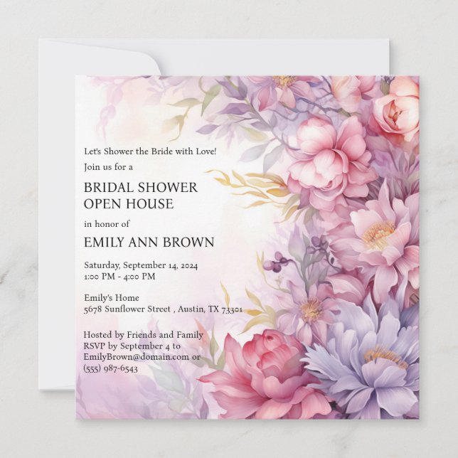Whimsical Floral Open House Brautparty Einladung (Vorderseite)
