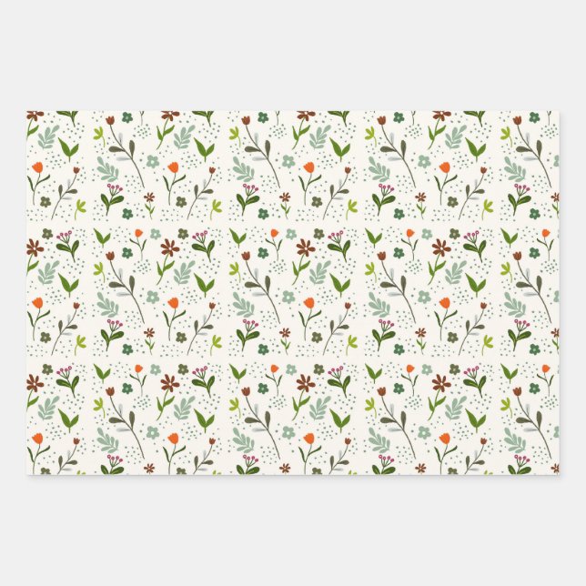 Whimsical Floral Pattern – Hand-Drawn Wildflower  Geschenkpapier Set (Vorderseite)
