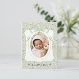 Whimsical Floral Photo Baby Birth Ankündigungspostkarte