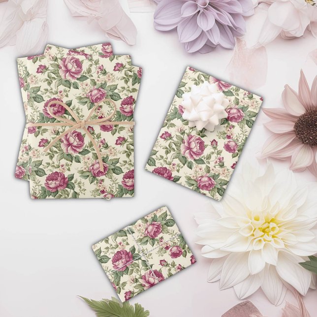 Whimsical Floral Pink Peony Blooms und Buds Geschenkpapier Set (Von Creator hochgeladen)