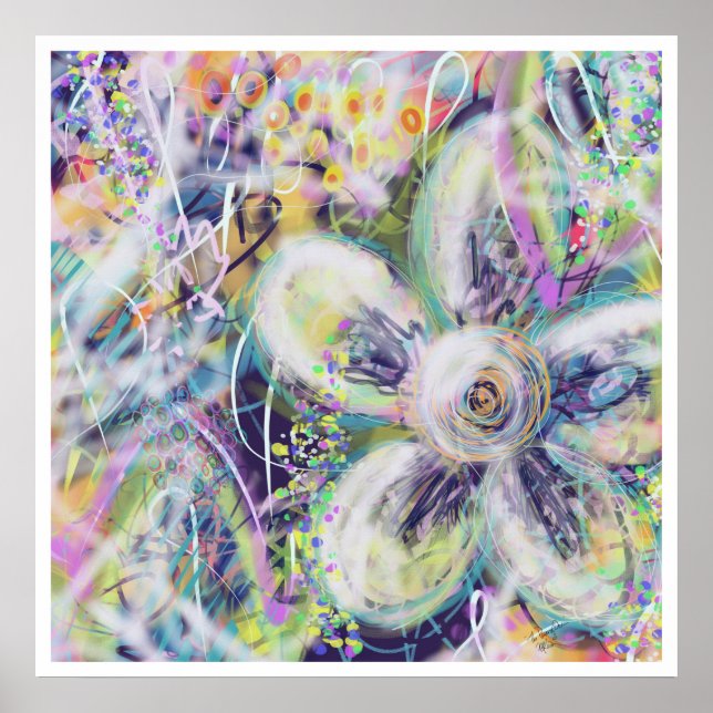 Whimsical Floral Print Original Art Poster (Vorne)