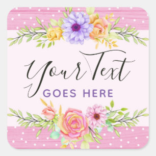Whimsical Floral Rose & Rustic Pink Wood Girl Quadratischer Aufkleber