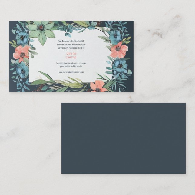 Whimsical Floral Salmon Blue Green Wedding Begleitkarte (Vorne/Hinten)
