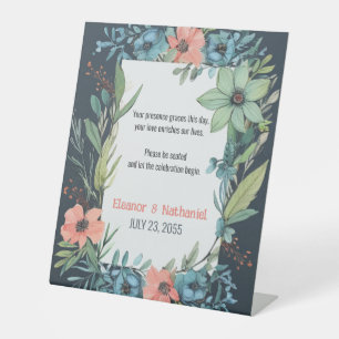 Whimsical Floral Salmon Blue Green Wedding Sockelschild