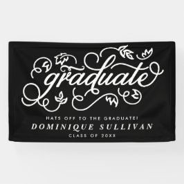 Whimsical Floral Script Black & White Abschluss Banner