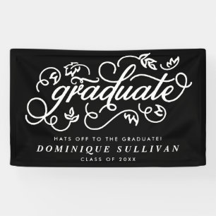 Whimsical Floral Script Black & White Abschluss Banner