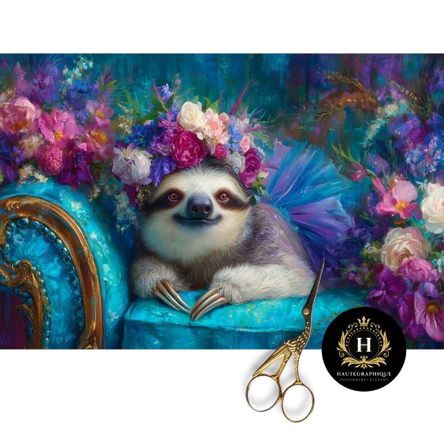 Whimsical Floral Sloth in Tutu Decoupage Seidenpapier (Von Creator hochgeladen)
