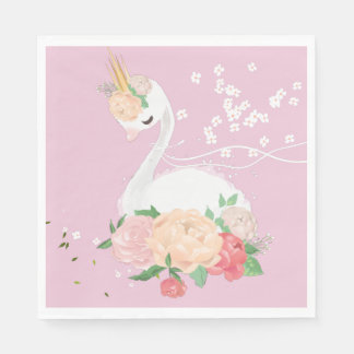 Whimsical Floral Swan Geburtstag Serviette