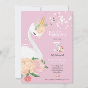 Whimsical Floral Swan Girls Geburtstag  Einladung