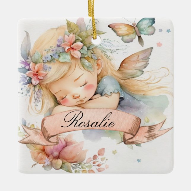 Whimsical Floral Sweet Dreams Schlafmädchen Keramikornament (Vorderseite)