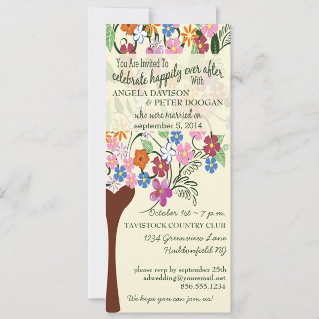 Whimsical Floral Tree Post Wedding Party Einladung (Vorderseite)