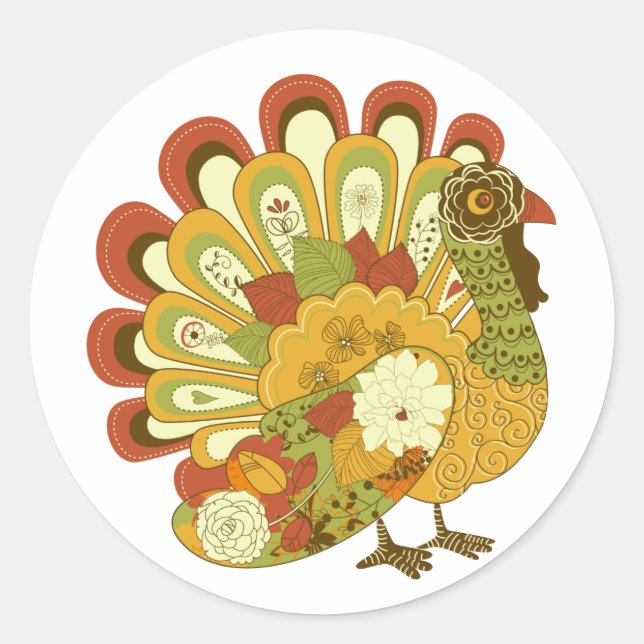 Whimsical Floral Turkey Thankgiving Sticker (Vorderseite)