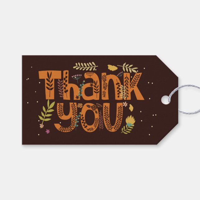 Whimsical Floral Typografy danke ich Geschenkanhänger (Vorderseite (Horizontal))