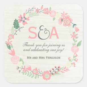Whimsical Floral Vielen Dank Quadratischer Aufkleber