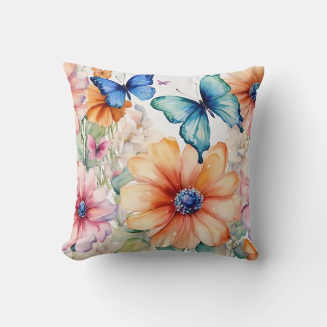 Whimsical Floral Vignette mit Paint Dripping Flow Kissen (Vorderseite)