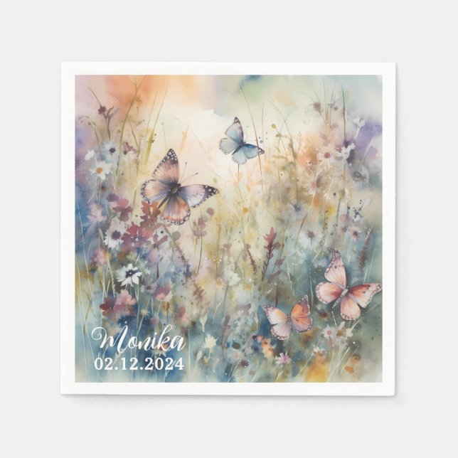 Whimsical Floral Watercolor Spring Butterfells Serviette (Vorderseite)