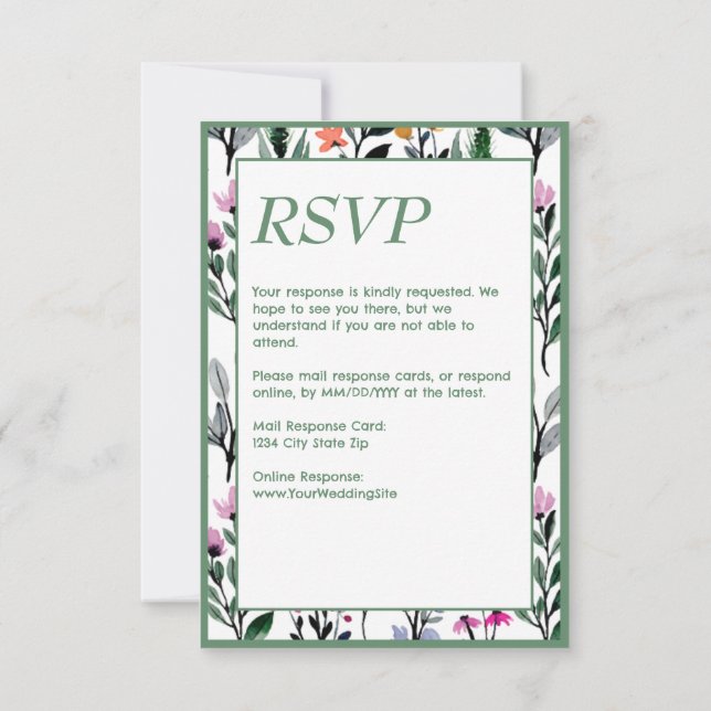 Whimsical Floral Watercolor Wedding RSVP Karte (Rückseite)