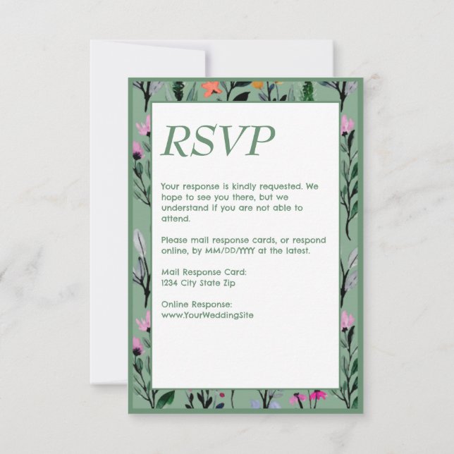 Whimsical Floral Watercolor Wedding RSVP Karte (Rückseite)