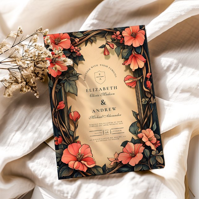 Whimsical Floral Wedding Art Nouveau Einladung (Von Creator hochgeladen)