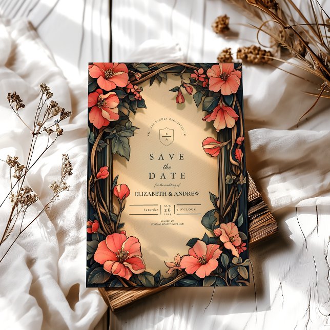 Whimsical Floral Wedding Art Nouveau Save The Date (Von Creator hochgeladen)