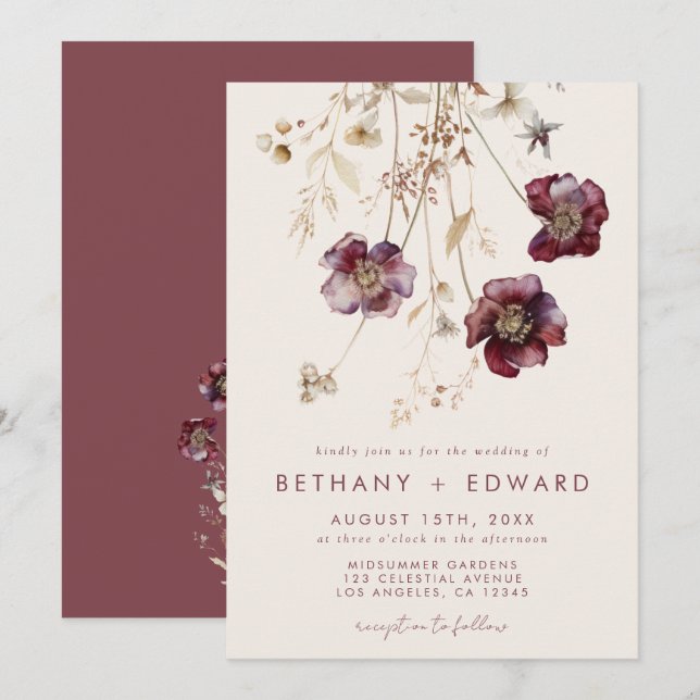 Whimsical Floral Wedding Einladung (Vorne/Hinten)