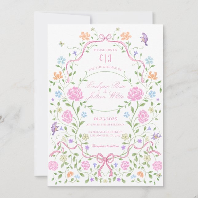 Whimsical Floral Wedding Einladung (Vorderseite)