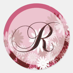 Whimsical Floral Wedding Monogram R Umschlag Aufkl Runder Aufkleber