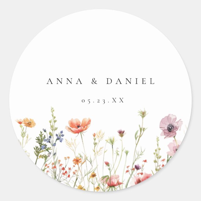 Whimsical Floral Wedding Runder Aufkleber (Vorderseite)