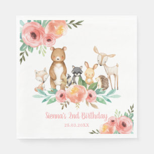 Whimsical Floral Woodland Tiere 1. Geburtstag Serviette