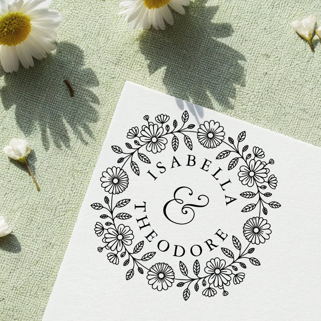 Whimsical Floral Wreath Self-Inking Couple's Stamp Permastempel (Von Creator hochgeladen)
