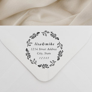 Whimsical Floral Wreath Wedding Rücksendeadresse Gummistempel