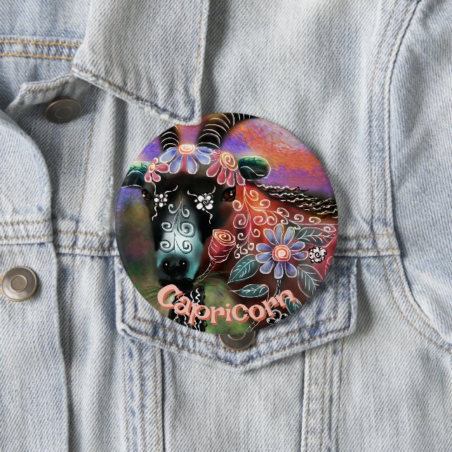 Whimsical Floral Ziege Capricorn Personalisiert Button (Beispiel)
