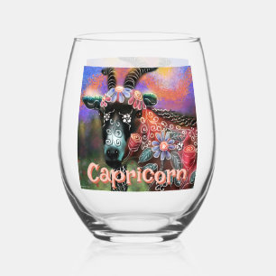 Whimsical Floral Ziege Capricorn Personalisiert Weinglas Ohne Stiel