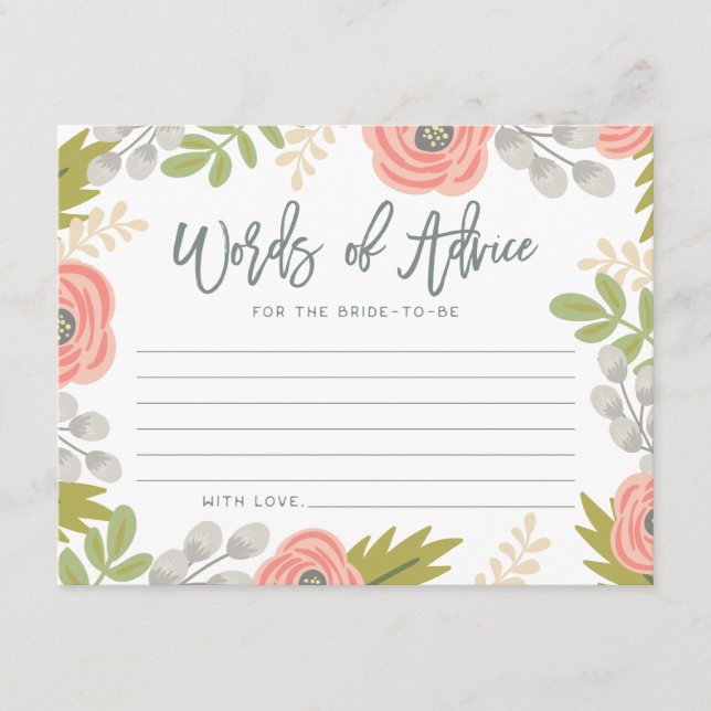 Whimsical Florals Brautparty Advice Card Hinweiskarte (Vorderseite)