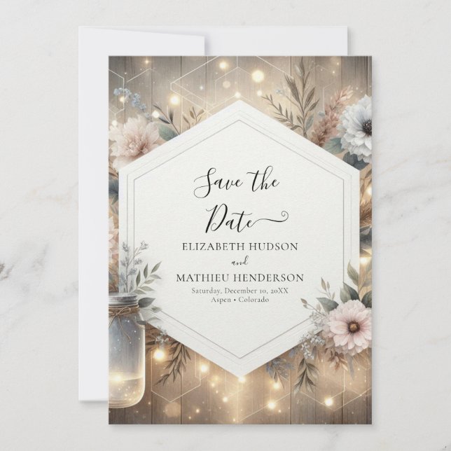 Whimsical Florals Mason Jar Wedding Save The Date (Vorderseite)