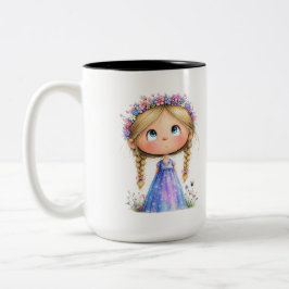 Whimsical Flower Crown Girl Cute Kids Art Zweifarbige Tasse