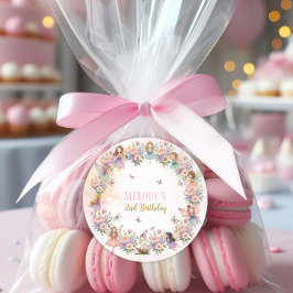 Whimsical flower fairy garden 2nd birthday  runder aufkleber