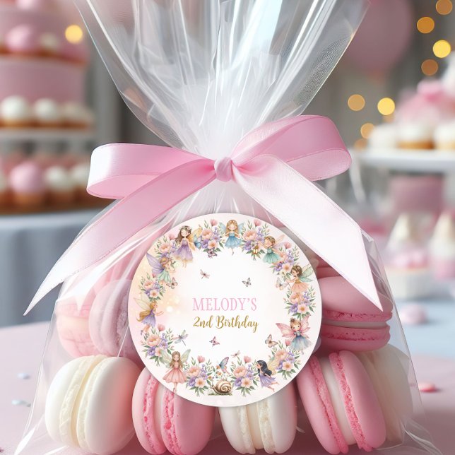 Whimsical flower fairy garden 2nd birthday  runder aufkleber (Von Creator hochgeladen)