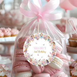 Whimsical flower fairy garden 2nd birthday  runder aufkleber