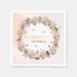 Whimsical flower fairy garden 2nd birthday  serviette